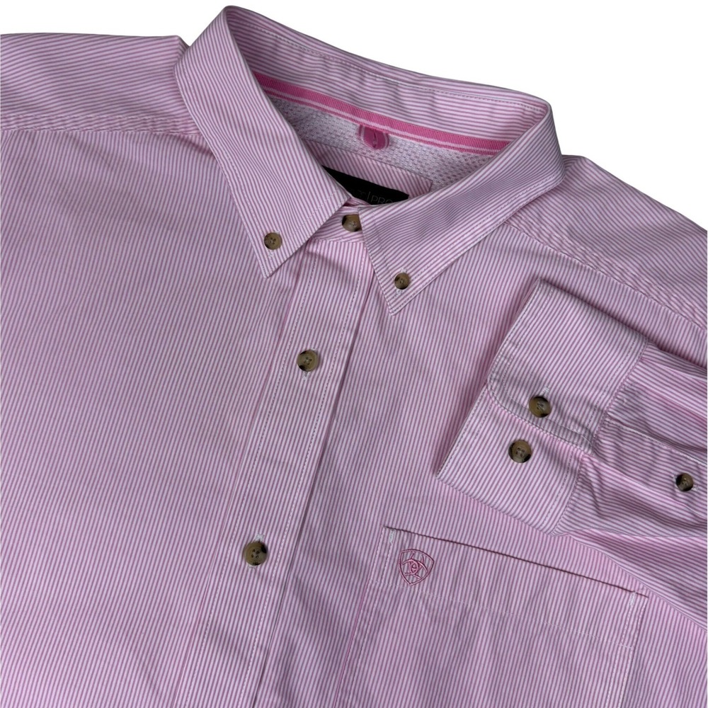 Ariat Pro Series Dayne Mini Stripe Shirt Mens XL Pink Button Down Western Preppy